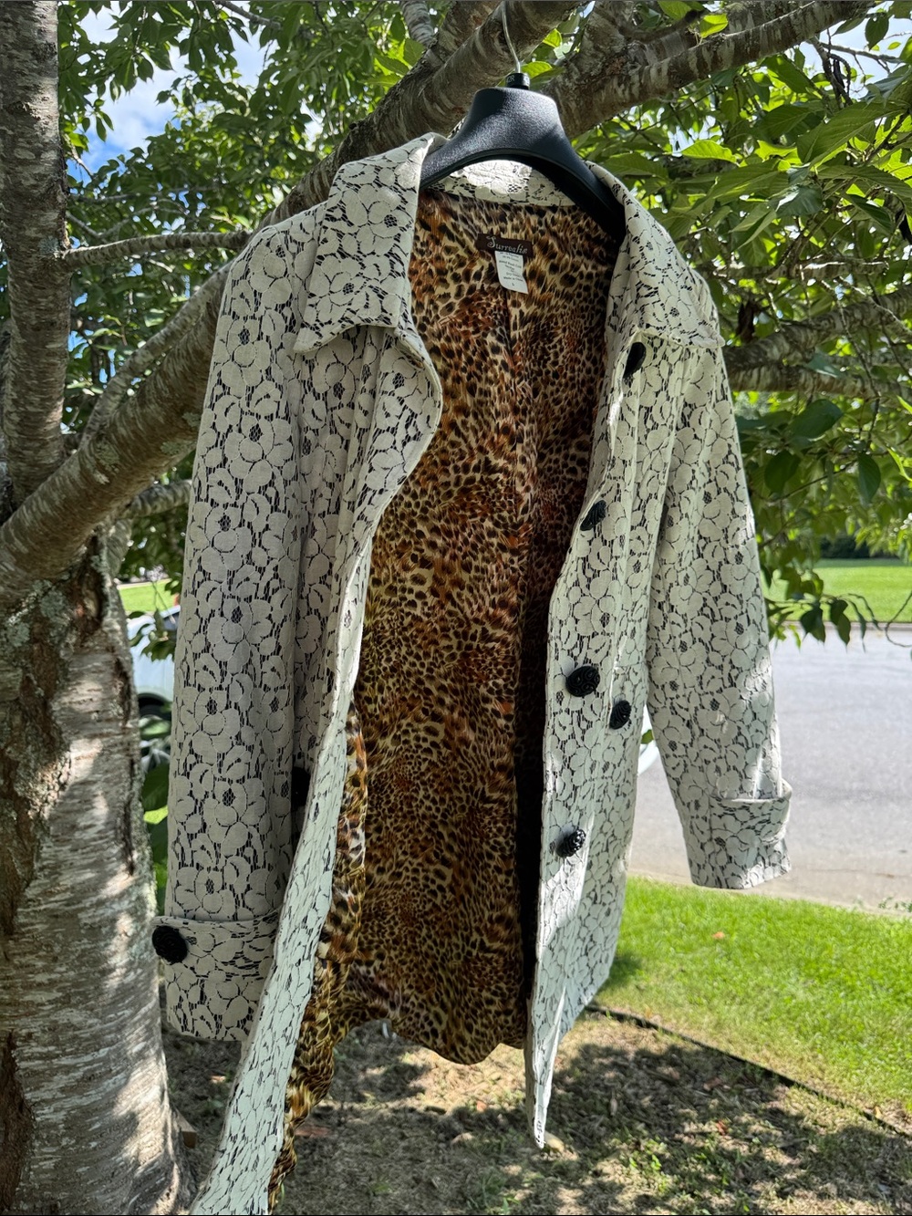 Women's Leopard Print Lined Top - Beige Lace Overlay